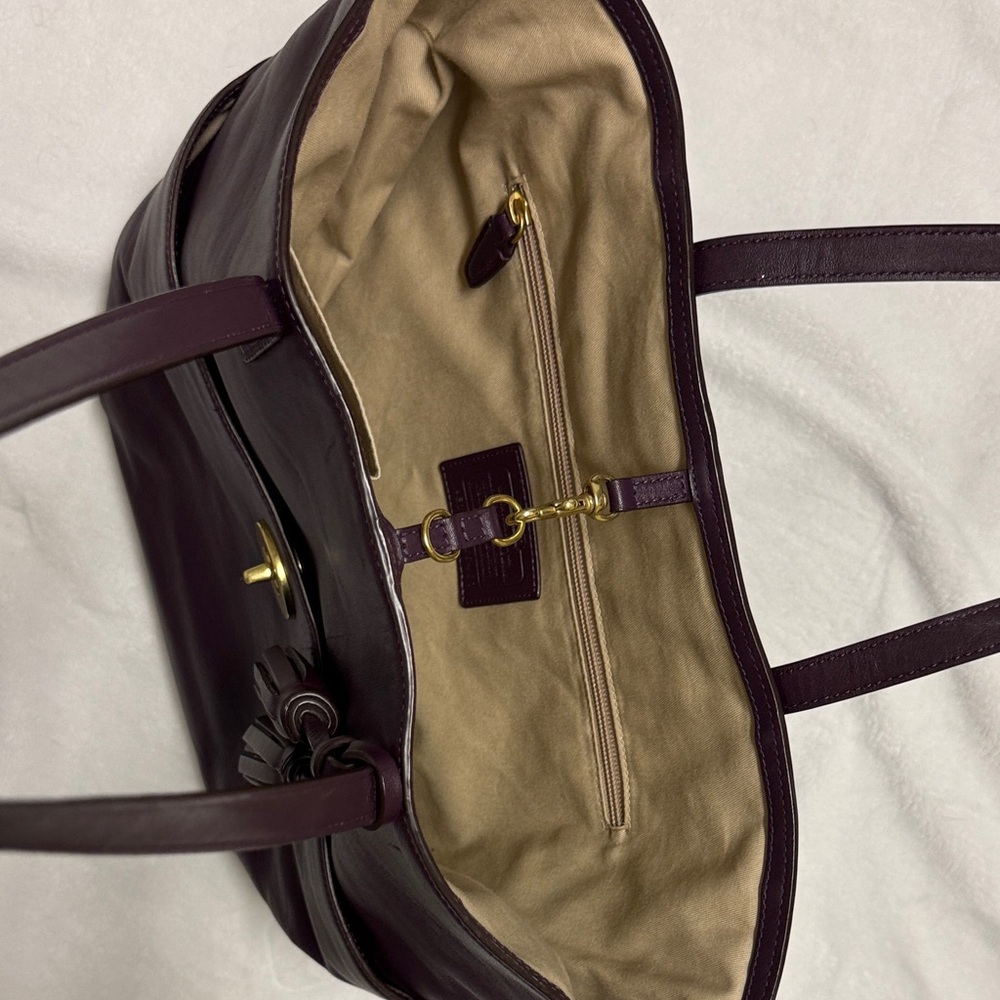 Leather Coach Tote Bag - Dark Plum - Picture 3 of 8